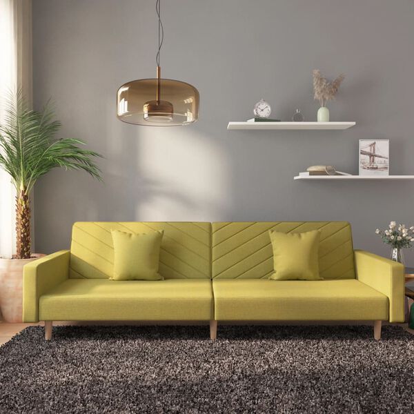 vidaXL Sofá cama de 2 plazas con dos almohadas tela verde