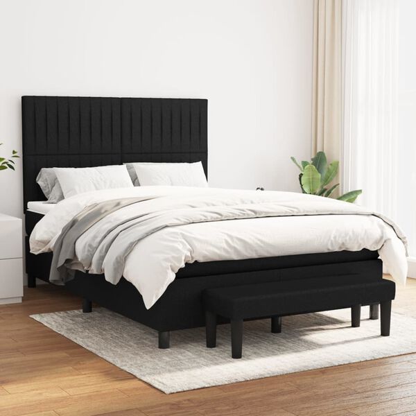 vidaXL Cama box spring con colch&oacute;n tela negro 140x190 cm