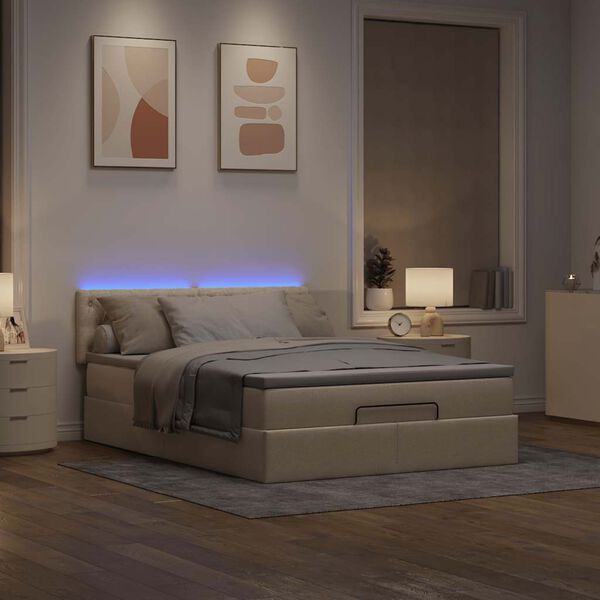 vidaXL Cama otomana con colch&oacute;n LED crema 140x190 cm tela