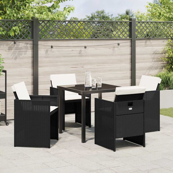vidaXL Conjunto de Comedor de Jard&iacute;n 5 pcs Negro rat&aacute;n sint&eacute;tico