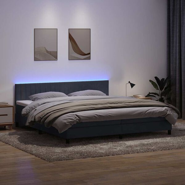 vidaXL Cama box spring con colch&oacute;n y LED terciopelo gris oscuro 200x210 cm