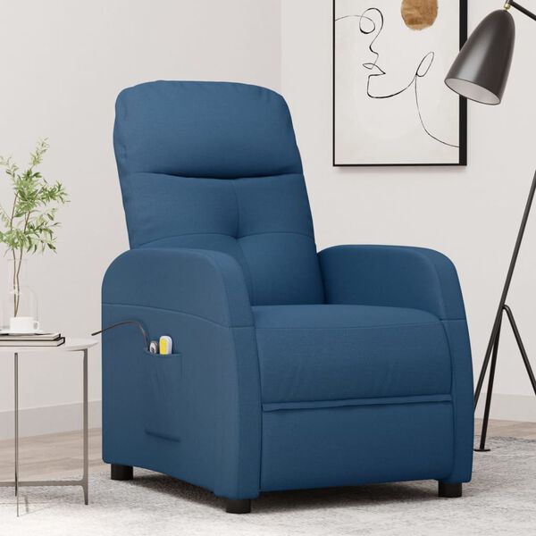 vidaXL Sill&oacute;n de masaje elevable de tela azul