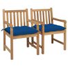 vidaXL Sillas de jard&iacute;n 2 uds madera maciza de teca con cojines azules