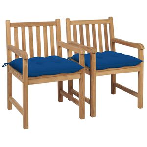 vidaXL Sillas de jard&iacute;n 2 uds madera maciza de teca con cojines azules
