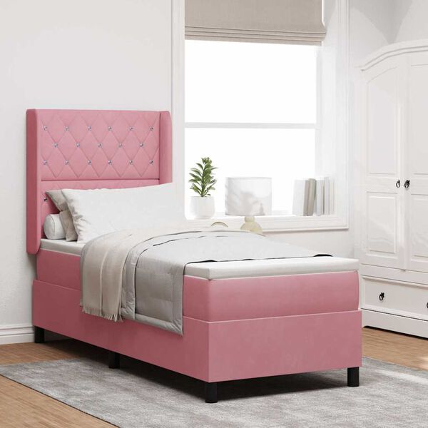 vidaXL Cama con Box Spring LED y Colch&oacute;n Rosa 80 x 200 cm Terciopelo