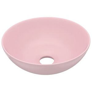 vidaXL Lavabo de cuarto de ba&ntilde;o redondo cer&aacute;mica rosa mate