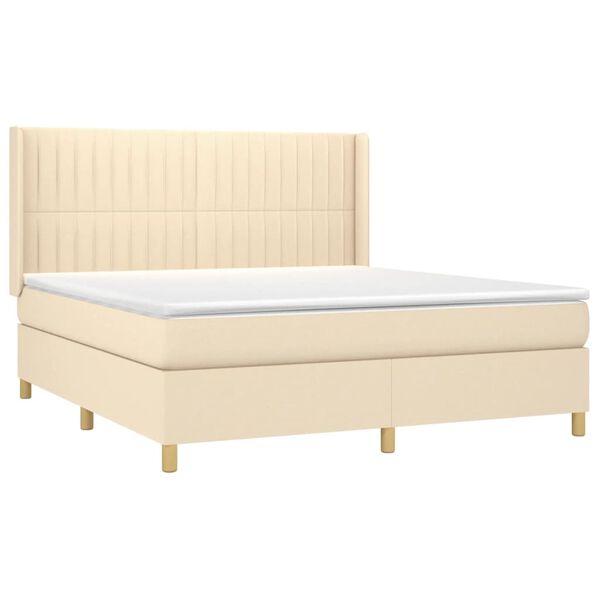 vidaXL Cama box spring colch&oacute;n y luces LED tela crema 180x200 cm