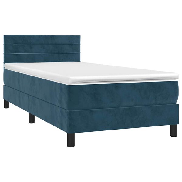 vidaXL Cama box spring colch&oacute;n y LED terciopelo azul oscuro 90x190 cm