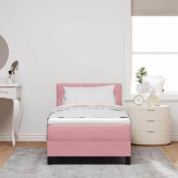 vidaXL Cama tipo Box Spring con colch&oacute;n Rosa 100 x 200 cm Terciopelo