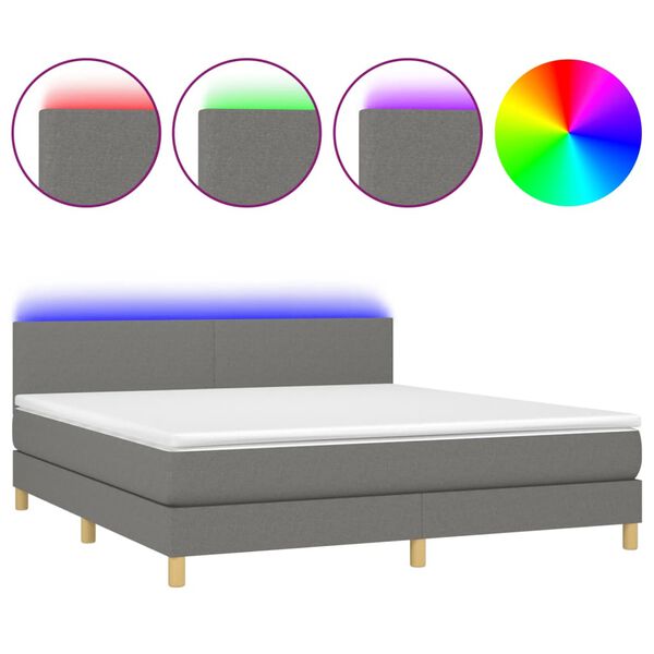 vidaXL Cama box spring con colch&oacute;n y LED tela gris oscuro 180x200 cm
