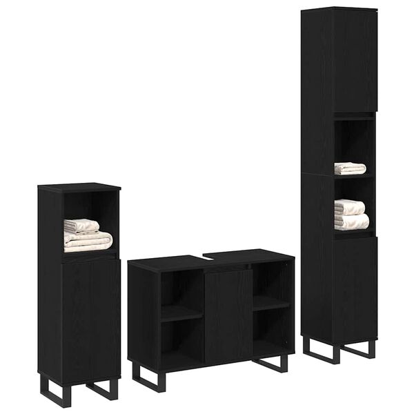 vidaXL Juego de muebles de ba&ntilde;o 3 pcs Negro Madera contrachapada