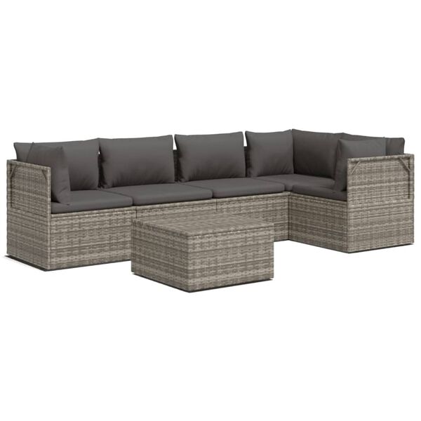 vidaXL Set de muebles de jard&iacute;n 6 pzas y cojines rat&aacute;n sint&eacute;tico gris