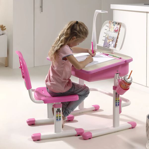Vipack Escritorio ni&ntilde;os regulable Comfortline 301 y silla rosa blanco
