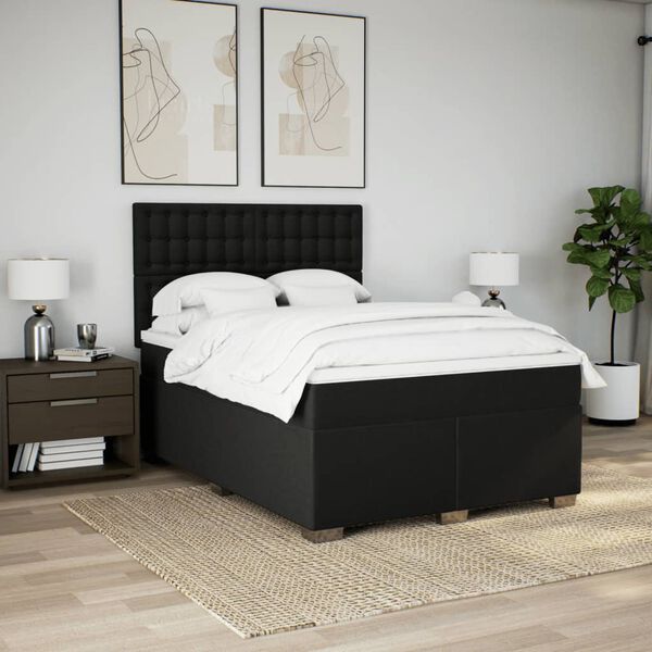 vidaXL Cama box spring con colch&oacute;n tela negro 140x190 cm