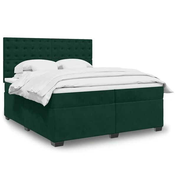 vidaXL Cama box spring con colch&oacute;n terciopelo verde oscuro 180x200 cm