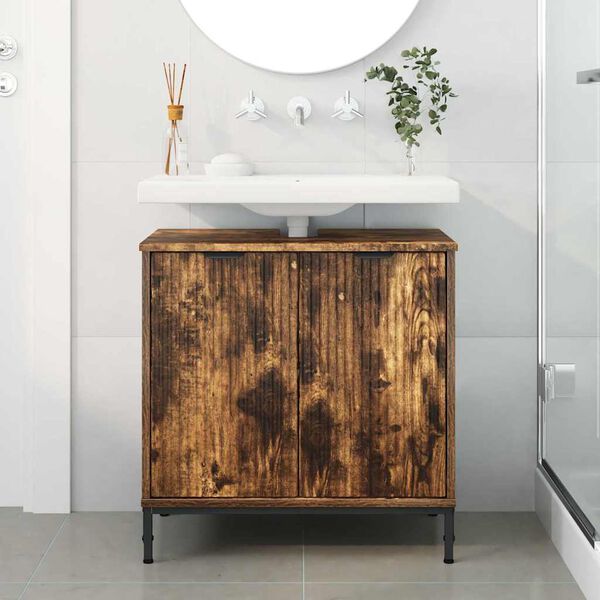 vidaXL Gabinete de Lavabo para Ba&ntilde;o Roble ahumado 60,5 x 33,5 x 61 cm