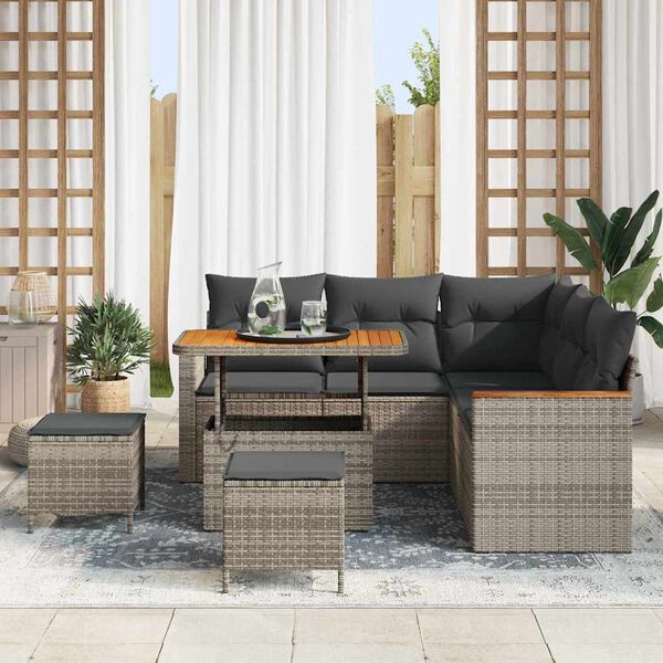 vidaXL Conjunto de sof&aacute; de jard&iacute;n con coj&iacute;n 8 pcs Gris Polirat&aacute;n