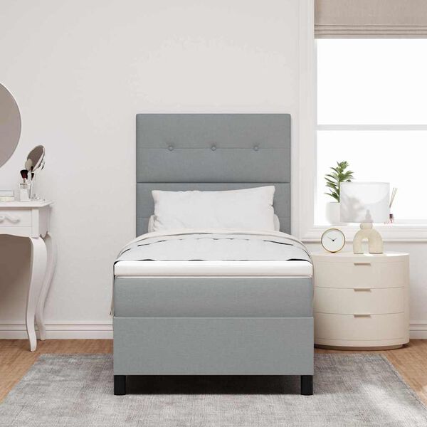 vidaXL Cama tipo Box Spring con colch&oacute;n Gris Claro 90 x 190 cm tela