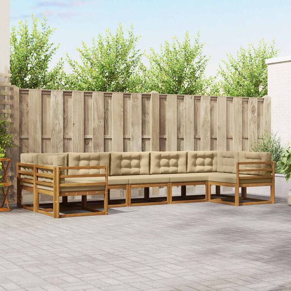 vidaXL Conjunto de sof&aacute;s de exterior con coj&iacute;n 7 pcs Natural y Beige