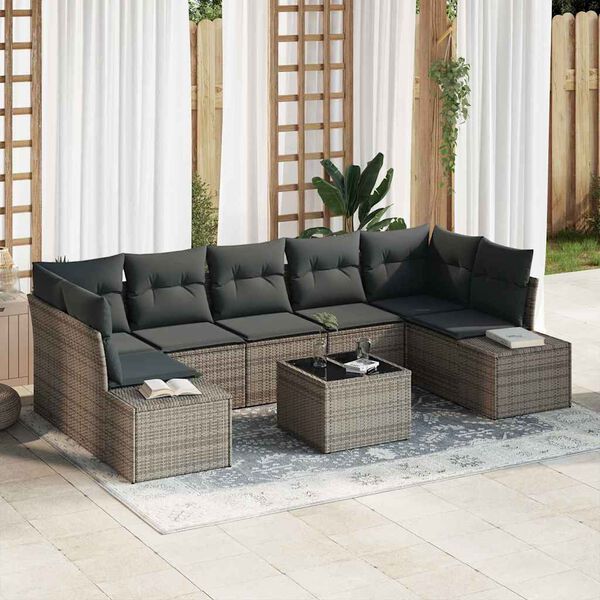 vidaXL Conjunto de sofá de jardín 8 pcs Gris Poliratán