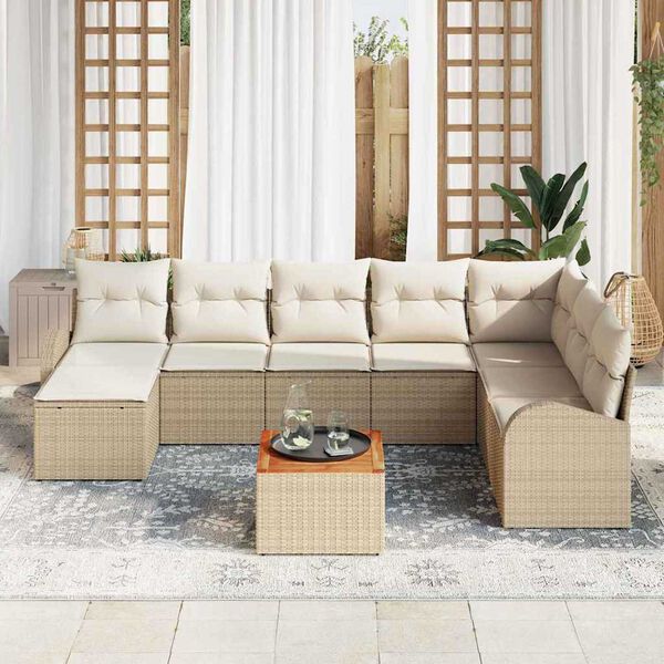 vidaXL Conjunto de sof&aacute;s de jard&iacute;n 9 pcs Beige y Crema rat&aacute;n sint&eacute;tico