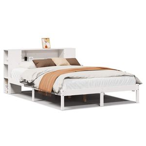 vidaXL Cama con estanter&iacute;a sin colch&oacute;n madera maciza blanca 135x190 cm