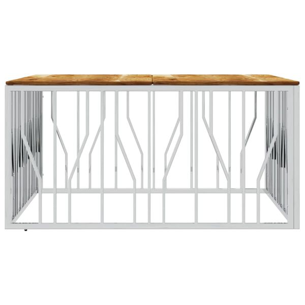 vidaXL Mesa de centro acero inoxidable y madera maciza acacia plateado