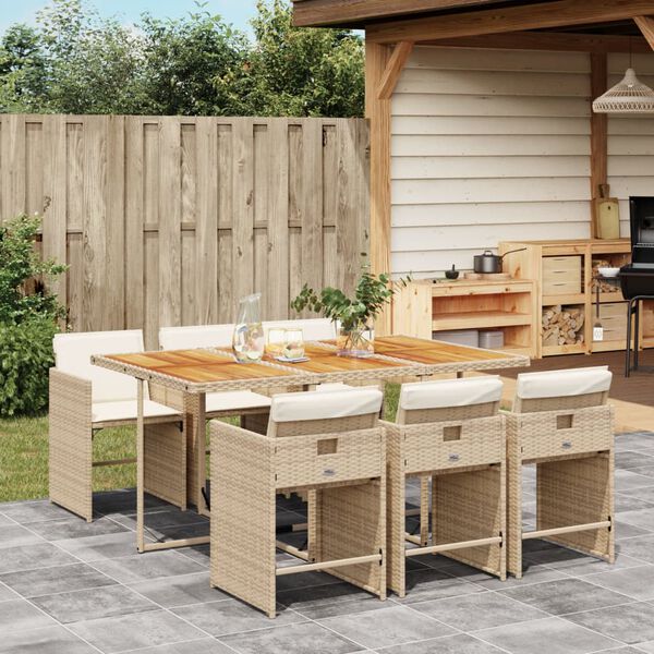 vidaXL Set comedor de jard&iacute;n 7 pzas con cojines rat&aacute;n sint&eacute;tico beige