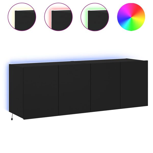 vidaXL Muebles de TV de pared con luces LED 2 uds negro 60x35x41 cm