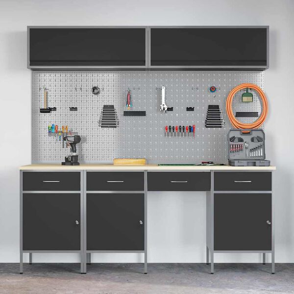 vidaXL Conjunto de armarios de trabajo con caj&oacute;n Manual 10 pcs Negro