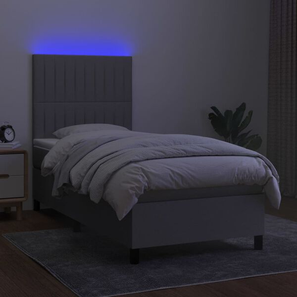 vidaXL Cama box spring colch&oacute;n y luces LED tela gris claro 100x200 cm