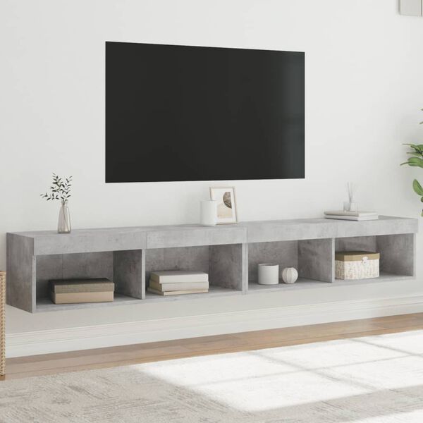 vidaXL Muebles de TV con luces LED 2 uds gris hormig&oacute;n 100x30x30 cm