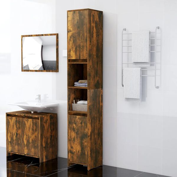 vidaXL Armario baño madera contrachapada roble ahumado 30x30x183,5cm