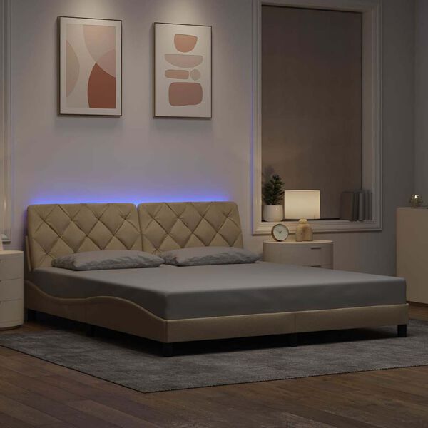 vidaXL Estructura de cama con LED sin colch&oacute;n tela color crema 180x200 cm
