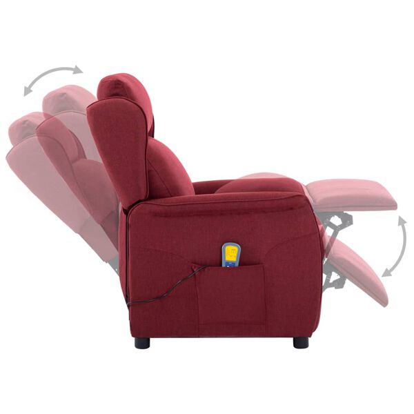 vidaXL Sillón de masaje eléctrico tela rojo tinto