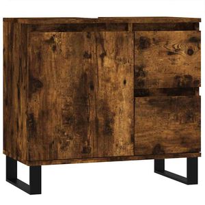 vidaXL Armario de ba&ntilde;o madera contrachapada roble ahumado 65x33x60 cm