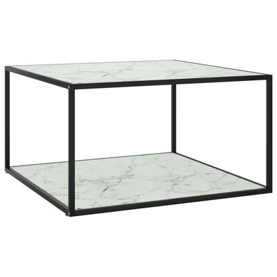 vidaXL Mesa de centro negra con vidrio de mármol blanco 90x90x50 cm