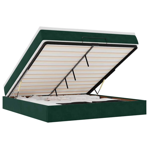 vidaXL Estructura de cama otomana con colch&oacute;n verde oscuro 160x200 cm