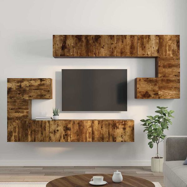 vidaXL Set de muebles de TV 10 pzas madera contrachapada roble ahumado