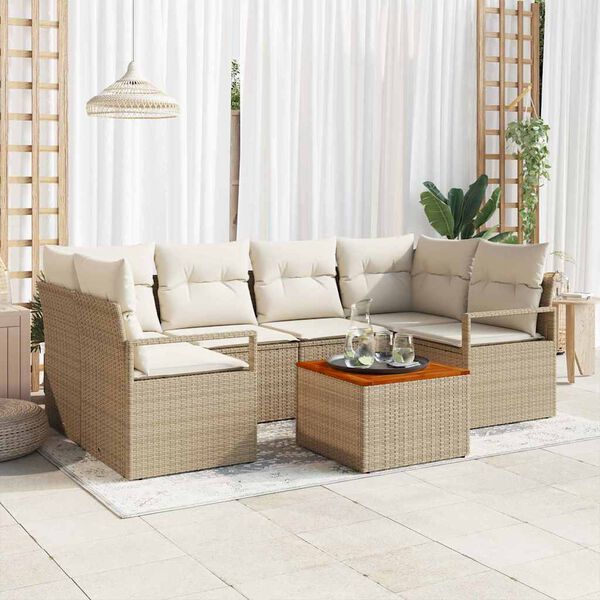 vidaXL Conjunto de sof&aacute;s de jard&iacute;n 7 pcs Beige y Crema rat&aacute;n sint&eacute;tico