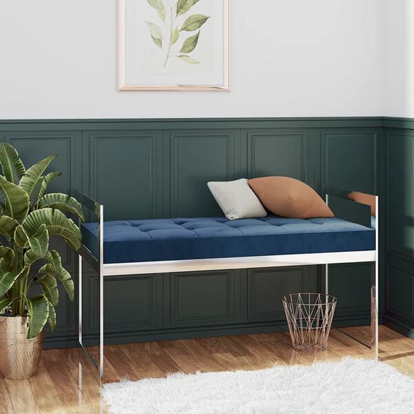 vidaXL Banco de terciopelo y acero inoxidable azul 97 cm