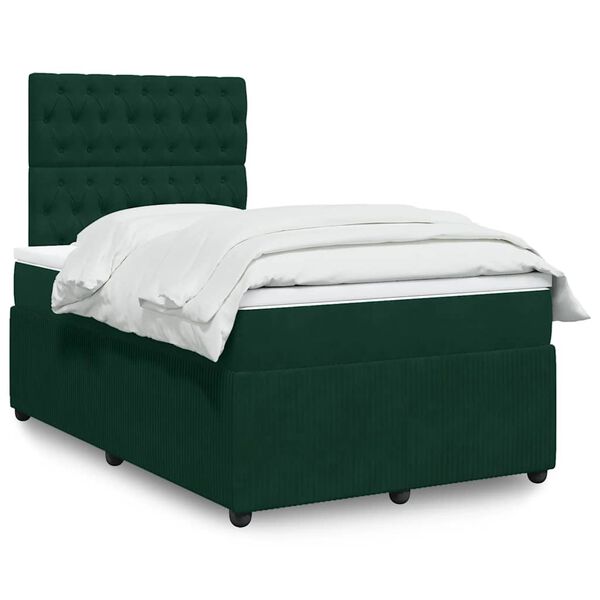 vidaXL Cama box spring con colch&oacute;n terciopelo verde oscuro 120x190 cm