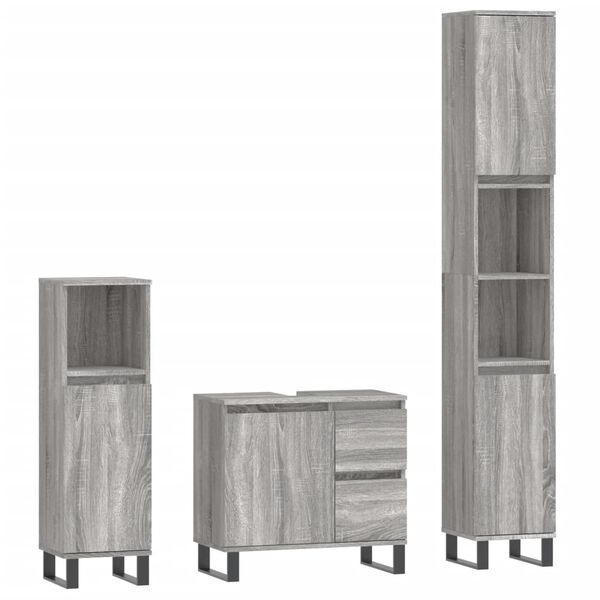vidaXL Set de muebles de baño 3 pzas madera contrachapada gris sonoma