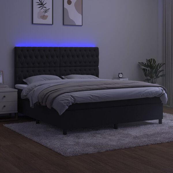 vidaXL Cama box spring colch&oacute;n y LED terciopelo negro 160x200 cm