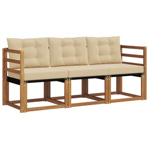 vidaXL Conjunto de sof&aacute;s de exterior con coj&iacute;n 3 pcs Natural y Beige