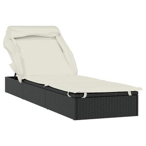 vidaXL Tumbona con toldo plegable rat&aacute;n sint&eacute;tico negro 213x63x97cm