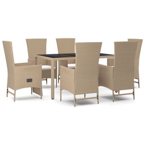 vidaXL Set comedor de jard&iacute;n 7 pzas con cojines rat&aacute;n sint&eacute;tico beige