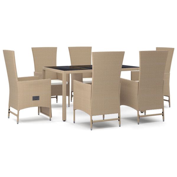 vidaXL Set comedor de jardín 7 pzas con cojines ratán sintético beige