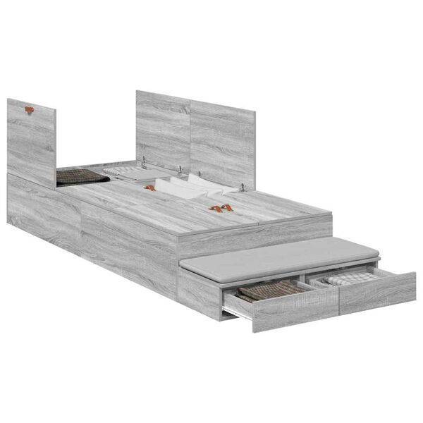vidaXL Cama con almacenamiento Gris Sonoma 90 cm Madera contrachapada