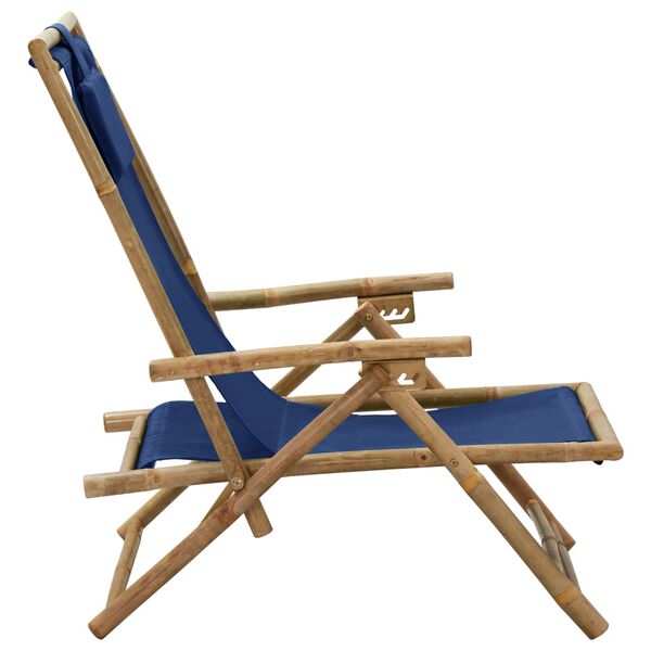 vidaXL Silla de relax reclinable de bambú y tela azul marino